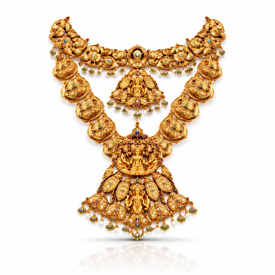 Goddess Lakshmi Antique Gold Haram Set